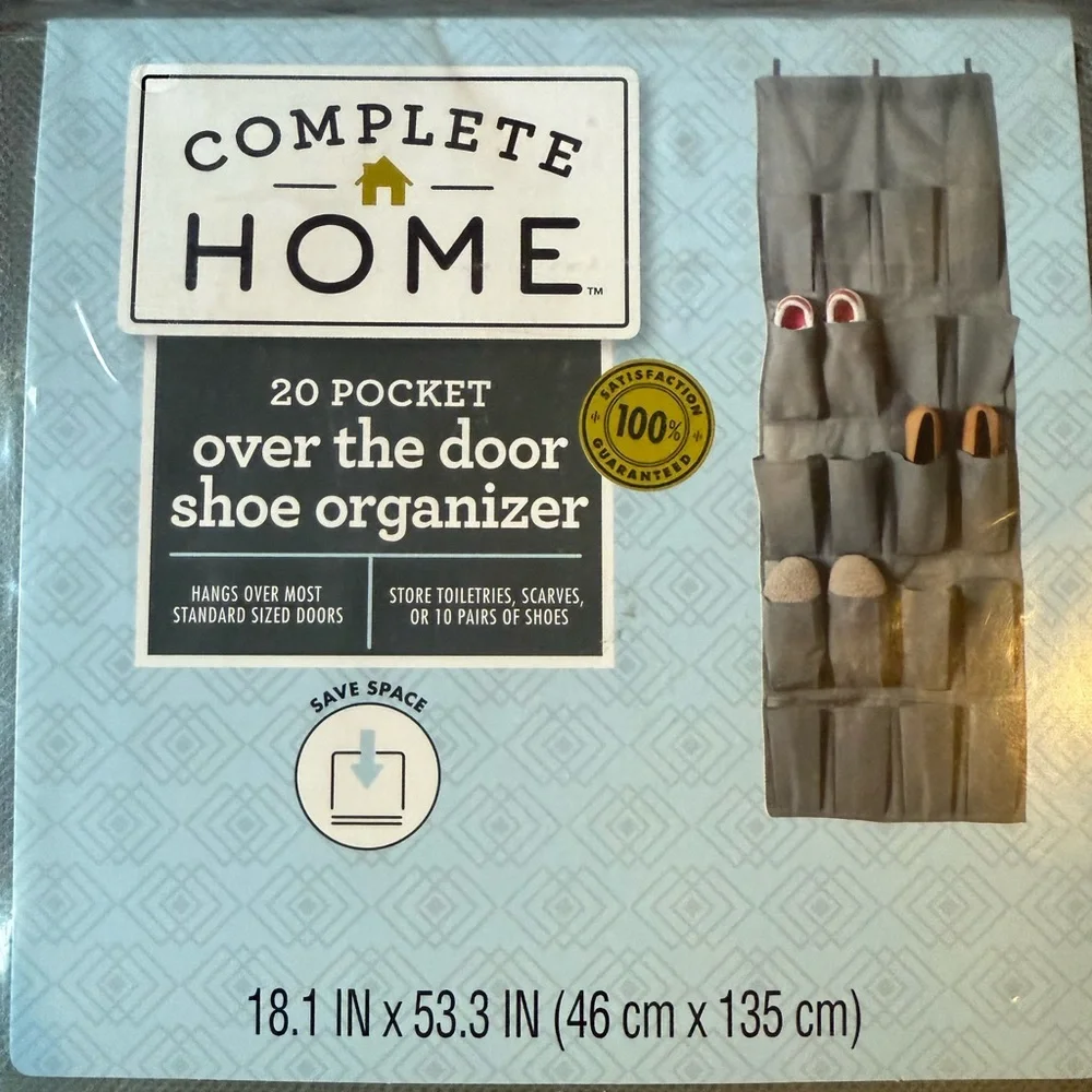 Complete Home - Gray 20 Pocket Over-the-Door Shoe Organizer 🆕 - Picture 4 of 4